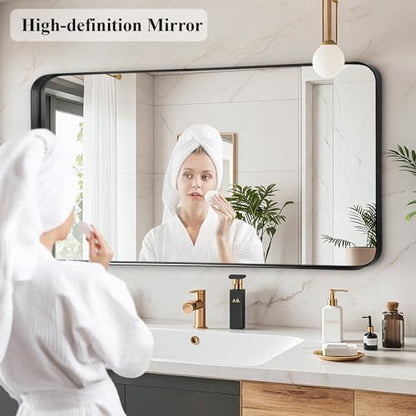 Black Bathroom Vanity Mirror Over Sink 20x40, Large Wall Rectangle Mirror