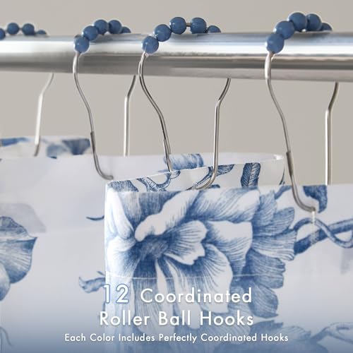 Madison Park Adele Floral Ruffle Shower Curtain Set, Blue, 72x72