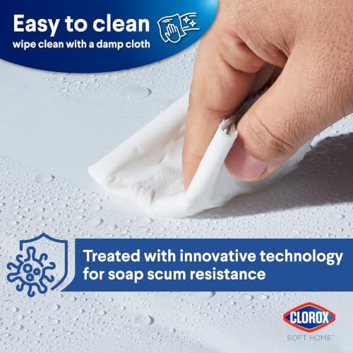 Clorox Shower Curtain Liner & Hooks, Premium Lightweight Flexible Waterproof 4g PEVA for Bathroom with Weighted Magnets, Standard Size 70" x 72", White 1 Pack
