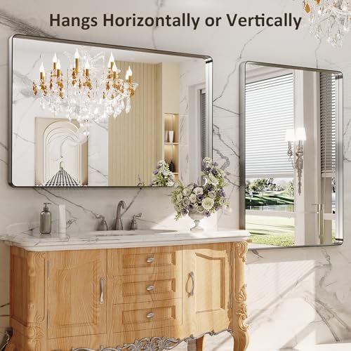 LOAAO 48X32 Inch Brushed Nickel Bathroom Mirror