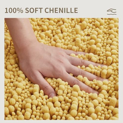 Bathroom Rugs Non Slip Washable 55x24, Extra Thick Soft Chenille Absorbent Bath Mat, High Density Barrier Non Slip Backing, Quick Dry Plush Shaggy Floor Carpet for Tub&Shower, Yellow