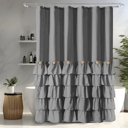Seasonwood Grey Ruffle Shower Curtain Farmhouse Shower Curtain 72 X 78