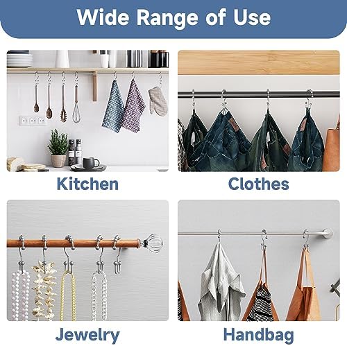 Titanker Shower Curtain Hooks Rings, Rust Resistant Metal Double Glide Shower Hooks Rings for Bathroom Shower Rods Curtains, Set of 24 Hooks - Chrome