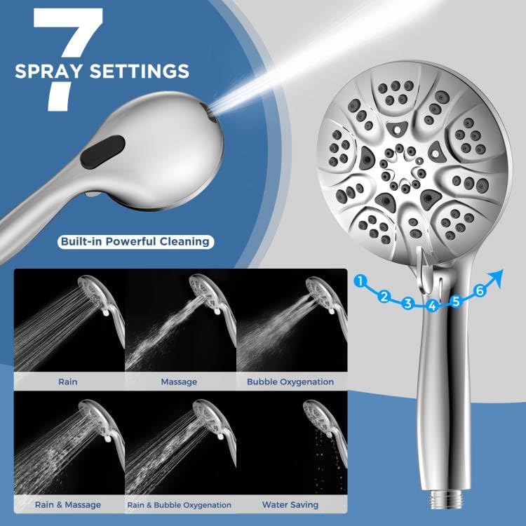 HOPOPRO 7-Mode High Pressure Handheld Shower Head with Power Wash, Chrome