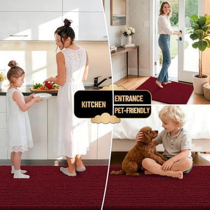 OLANLY Thick Chenille Large Bathroom Rugs Mats 40x32, Burgundy