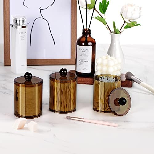 SheeChung 4 Pack Qtip Holder, Amber Acrylic Apothecary Jars for Bathroom