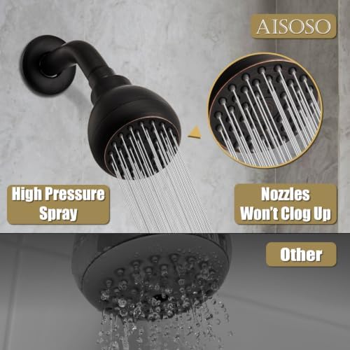 AISOSO Fixed Shower Head High Pressure 2PCS 3" Showerhead Oil Rubbed Bronze