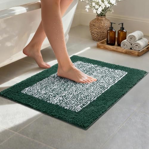 Bathroom Rugs 24x17 Non Slip Washable, Soft Absorbent Bath Mat Dark Green