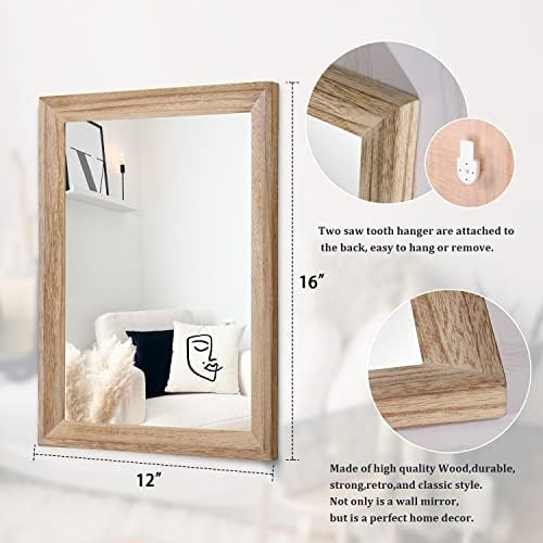 AAZZKANG Rustic Mirrors for Wall Rectangle Wooden Frame Hanging Mirror for Bedroom Bathroom Living Room Entryway Small
