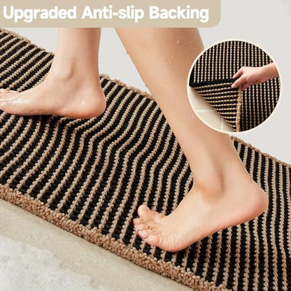 TYUU Waffle Runner Rug Bathroom, Long Boho Bath Mat, 60x24 Khaki & Black