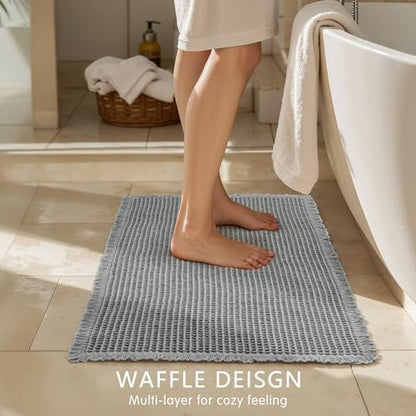 SUBRTEX Waffle Braided Bath Mat, 24" x 36" Soft Waffle Bath Rugs, Absorbent Non Slip Bathrooom Mats, Machine Washable Area Rug for Bathroom, Quick Dry, Gray