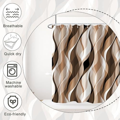 Brown Striped Stall Shower Curtain with Hooks, 36x72 Inch