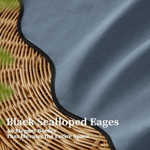 BTTN Boho Scalloped Linen Textured Cloth Shower Curtain, 72x84, Blue Grey