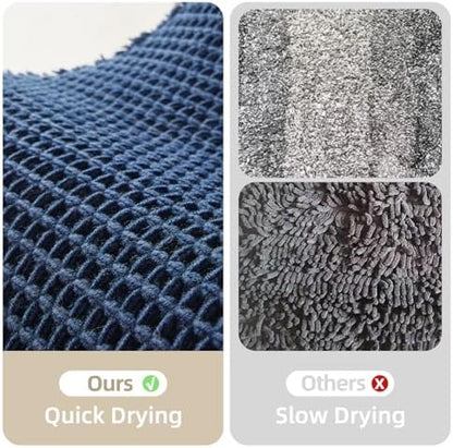 TYUU Waffle Bath Mat, Boho Bathroom Rugs Non Slip, 48x24 Navy Blue
