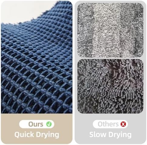 TYUU Waffle Runner Rug Bathroom, Long Boho Bath Mat, 72x24 Navy Blue