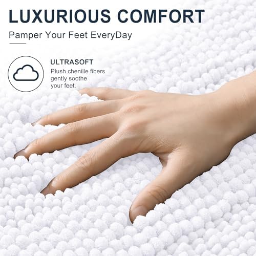 Smiry Thick Chenille Toilet Rugs U-Shaped 24x20, Absorbent Bath Mat, White