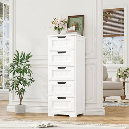 FOTOSOK Bathroom Cabinet, Bathroom Storage Cabinet with 5 Drawers, White