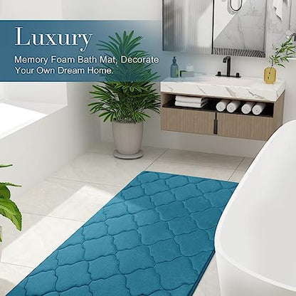 OLANLY Memory Foam Toilet Rugs U-Shaped 24x20, Soft Bath Mat, Peacock Blue