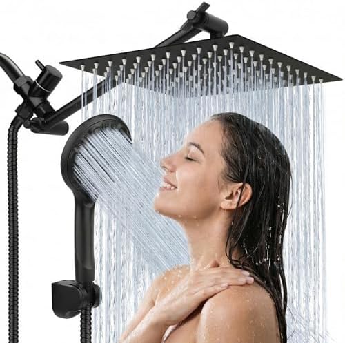 Shower Head, 8'' High Pressure Rainfall/Handheld Shower Combo, Matte Black
