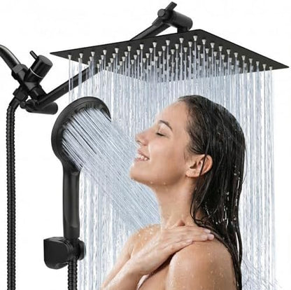 Shower Head, 12'' High Pressure Rainfall/Handheld Shower Combo, Matte Black
