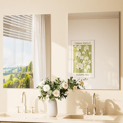 TETOTE Frameless Mirror 2 Packs 20" x 30" Bathroom Tempered Glass Mirrors for Over Sink, Suitable for Bedroom, Entryway, Hallway, Gym, Vertically/Horizontally