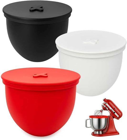 3-Pack Silicone Bowl Liners with Lids for KitchenAid 4.5-Qt Tilt-Head Bowls Only, 2mm Extra-Thick Premium Silicone, Built-In Air Vents for Dough Proofing, Dishwasher Safe, BPA-Free