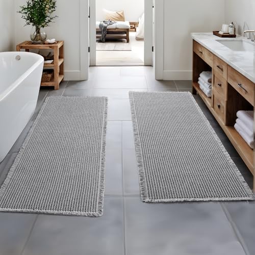 MIULEE Set of 2 Waffle Bathroom Runner Rugs Light Grey 2'x6'(24"x72")