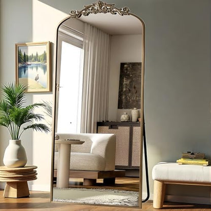 Dewfig Arched Full Length Mirror, 71"x32" Floor Mirror with Carved, Bronze