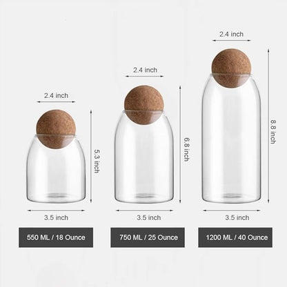 MOLFUJ 550ML/18Oz Glass Storage Container with Ball Cork, Cute Decorative Organizer Bottle Canister Jar with Air Tight Wood Lid for Food, Coffee, Candy, Bathroom Apothecary Cotton Swab Qtip Holder