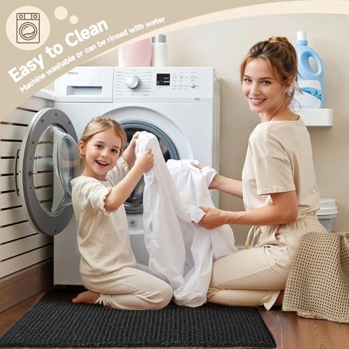 TYUU Black Waffle Bath Mat, Boho Bathroom Rugs Non Slip Washable, 30x20