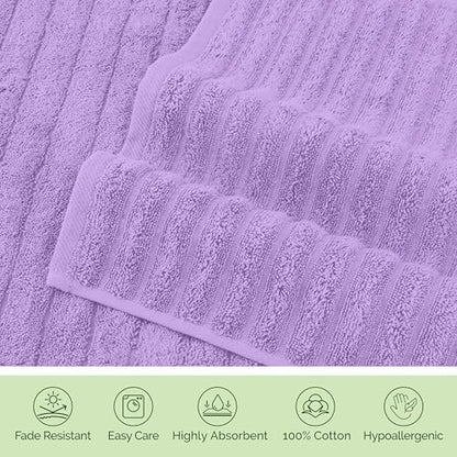Elegant Comfort 100% Turkish Cotton Corduroy Ribbed Luxury Jumbo Bath Towel Ultra Soft - 35 x 70 Inch - Luxury Spa Premium Hotel Quality Highly Absorbent and Quick Dry Large Bath Towel, Lilac