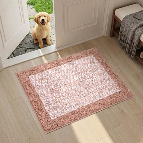 Bathroom Rugs 24x17 Non Slip Washable, Soft Absorbent Bath Mat Pink