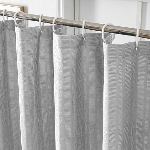 Aiyufeng Moga Light Gray Fabric Shower Curtains for Bathroom - Hotel Spa Polyester Cloth Bath Curtain with 12 Holes, 72x72, Machine Washable, Light Gray