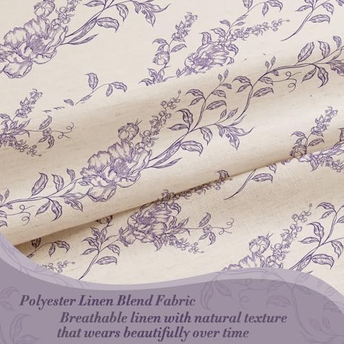 Purple Linen Farmhouse Shower Curtain, Boho Floral Bathroom 36x72