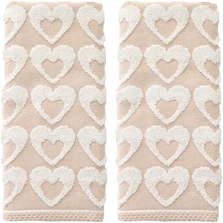 SKL Home Hearts Hand Towel Set-2pc, 100% Cotton Jacquard, Tan