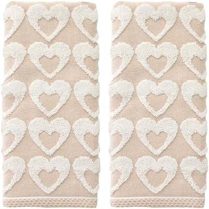 SKL Home Hearts Hand Towel Set-2pc, 100% Cotton Jacquard, Tan