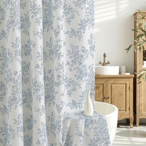 Extra Long Blue Floral Shower Curtain W72*L90 Inches Long