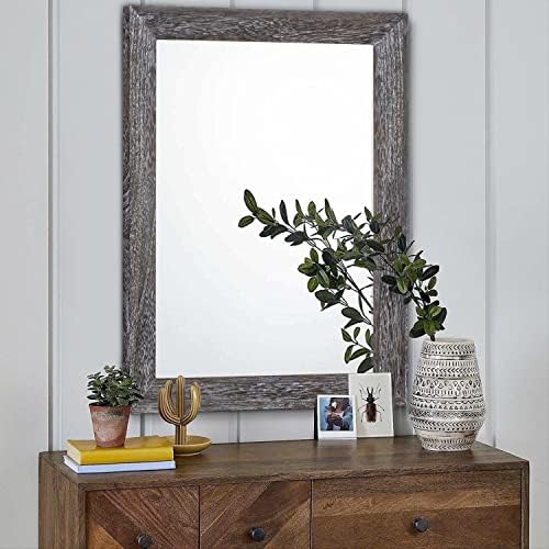 AAZZKANG Wall Mirror with Rectangle Wood Frame Large 26"x18" Rustic Decorative Hanging Mirrors for Bedroom Bathroom Living Room Home Office