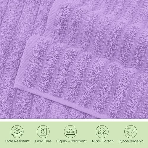 Elegant Comfort 100% Turkish Cotton Corduroy Ribbed Luxury Washcloths 6 Pack Soft 13 x 13 Inch - Higly Absorbent, Durable, Quick Dry, Spa Premium Hotel Quality for Bathroom or Travel, Lilac