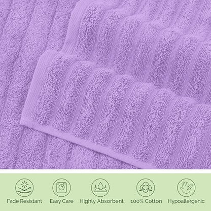Elegant Comfort 100% Turkish Cotton Corduroy Ribbed Luxury Washcloths 6 Pack Soft 13 x 13 Inch - Higly Absorbent, Durable, Quick Dry, Spa Premium Hotel Quality for Bathroom or Travel, Lilac