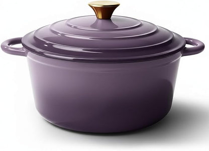 Vintage Style 6 Quart Dutch Oven Pot with Lid, Non Stick Enameled Cast Iron Dutch Oven for Bread Baking, Heavy-Duty, Oven Safe Ceramic Cookware Up to 500°F for Baking, Braising, Stews, Roasting, Purple