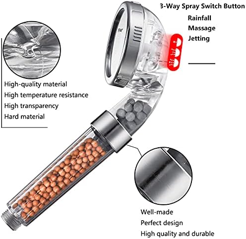 Nosame® Shower Head with Hose, Filter Filtration High Pressure Water Saving 3 Mode Function Spray Handheld Showerheads for Dry Skin & Hair