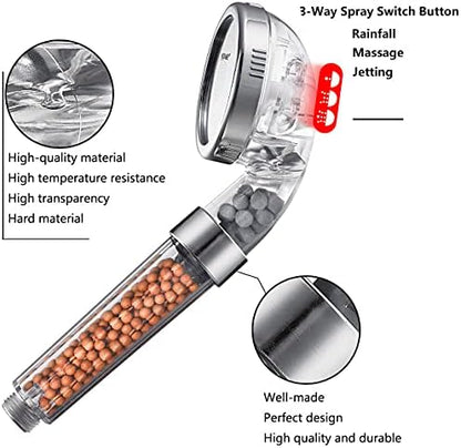 Nosame® Shower Head with Hose, Filter Filtration High Pressure Water Saving 3 Mode Function Spray Handheld Showerheads for Dry Skin & Hair