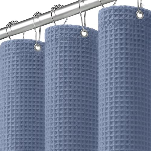 Waffle Shower Curtain Heavyweight Cotton Fabric Moonlight Blue 72Wx75L