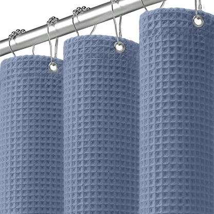 Waffle Shower Curtain Heavyweight Cotton Fabric Moonlight Blue 72Wx75L