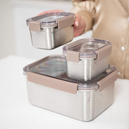 LocknLock Stainless Steel Food Storage Containers with Lids, Metal Lunch Boxes, Leak-Proof, Microwave, Freezer and Dishwasher Safe, 3-Piece Set, 2 x 520ml and 1 x 2800ml