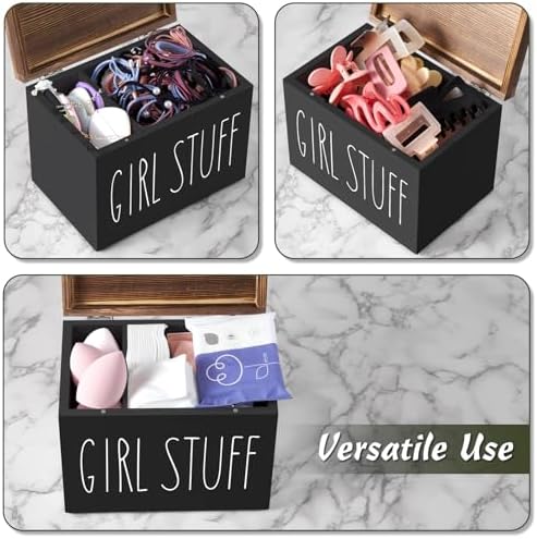 DRASTAR Tampon Holder for Bathroom, Black Feminine Product Organizer, Pad Organize Case with hinged lid, Shark Week Tampon Storage, Lady Stuff Box for Bathroom Accessories