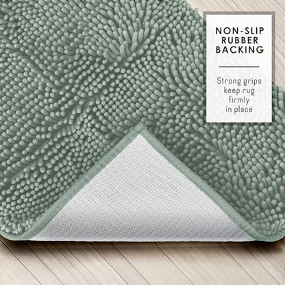 Hearth & Harbor Bathroom Rugs, Chenille Bath Mat - Machine Washable Bath Mats for Bathroom Non-Slip Backing Rubber, Quick Dry Bathroom Mat, 17 x 24 - Ice Green