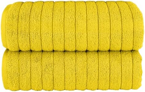 Elegant Comfort 100% Turkish Cotton Corduroy Ribbed Luxury Soft 2 Pack Bath Towels 27 x 54 Inch - Ultra Plush, Absorbent, Quick Dry, Hotel Spa Quality Towels for Bathroom Essentials, Yellow