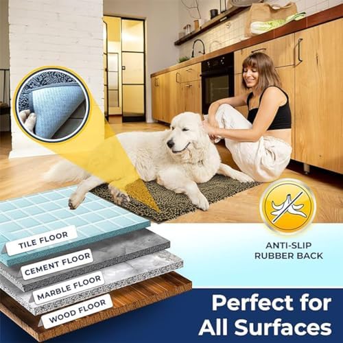 Muddy Mat Chenille Bathroom Rugs Quick Dry Microfiber Mats Non Slip Washable, Extra Thick, Soft and Highly Absorbent Bath Mats for Bathroom, Kitchen, and Shower Floor - Beige XL 59"X35"